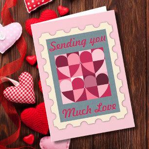 Cartão De Festividades Selo Postal Enviando Muito Amor Dia dos Namorados