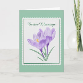 Cartão De Festividades Selo Postal Páscoa Crocus Botânico Aquarela