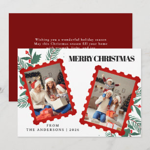 Cartão De Festividades Selo Postal Vermelho Caprichoso 2 Fotos Natal