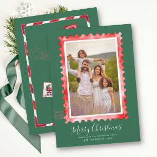 Cartão De Festividades Selo Vintage Vermelho Verde Família Natal