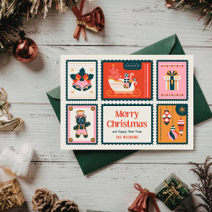 Cartão De Festividades Selos Coloridos Feliz Natal Saudação