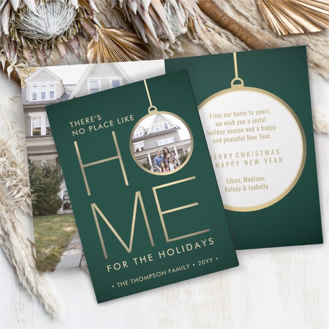 Cartão De Festividades Sem Lugar Como Casa 2 Foto De Natal Verde Dobrado (Criador carregado)