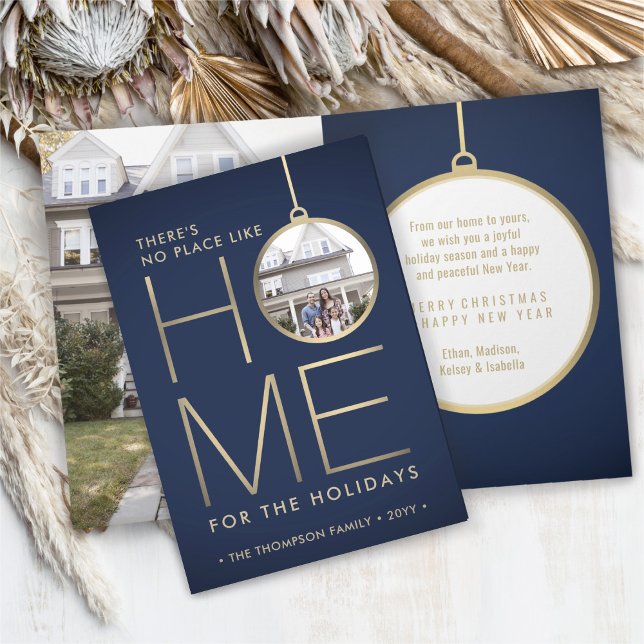 Cartão De Festividades Sem Lugar Como Casa 2 Foto Natal Azul Dobrado (Criador carregado)