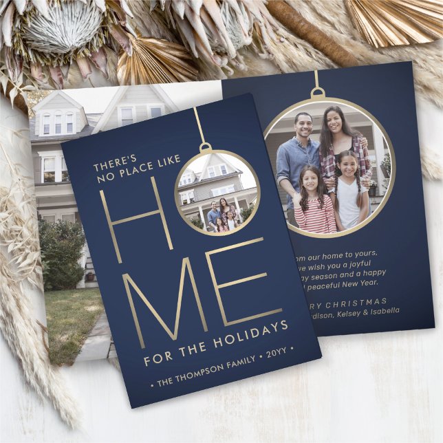 Cartão De Festividades Sem Lugar Como Home 3 Foto Natal Azul Dobrado (Criador carregado)