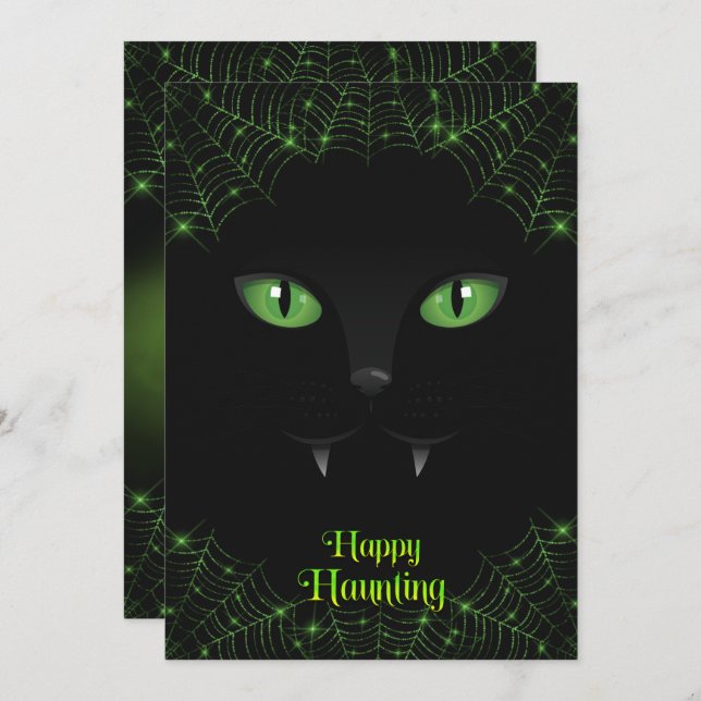 Cartão De Festividades Semanas Verdes de Gato Negro Halloween (Frente/Verso)