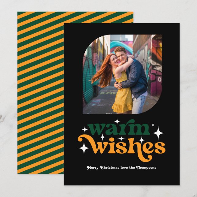 Cartão De Festividades Sempre Verde & Brilho Moderno Natal Retro Foto (Frente/Verso)