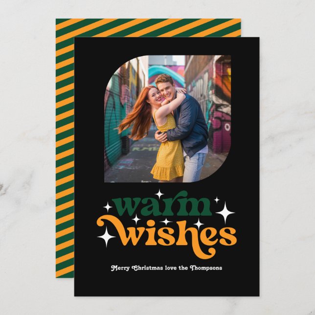 Cartão De Festividades Sempre Verde e Brilhante Moderno Retro Natal Foto (Frente/Verso)