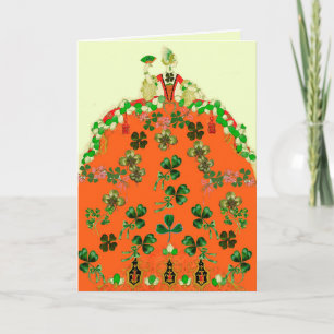 Cartão De Festividades SENHORA LARANJA E TREVOS Dia de São Patrício Moda