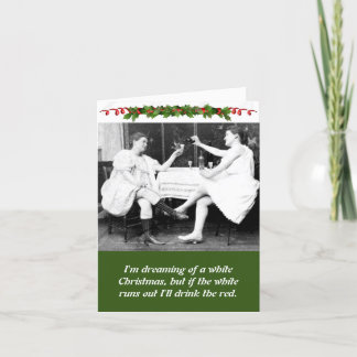Cartão De Festividades Senhoras Engraçadas Bebem Vinho No Natal