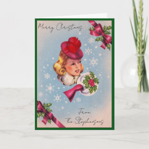 Cartão De Festividades Senhorita de Natal Vintage Nome Personalizado Inte