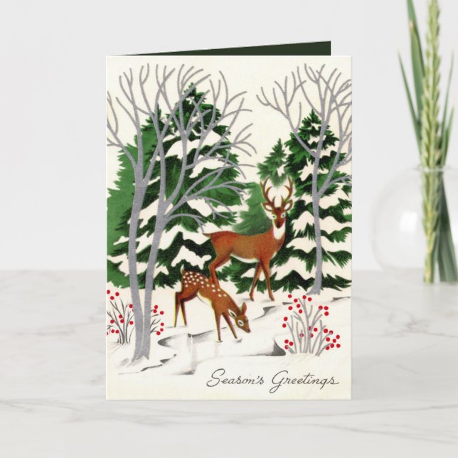 Cartão De Festividades sentimento retro vintage deer add (Frente)