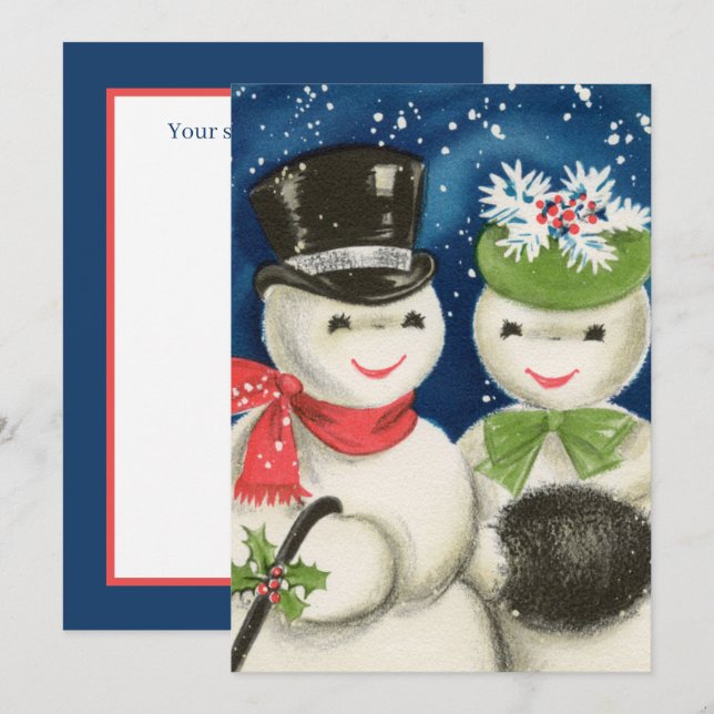 Cartão De Festividades sentimentos de adição de casal de neve de natais v (Frente/Verso)