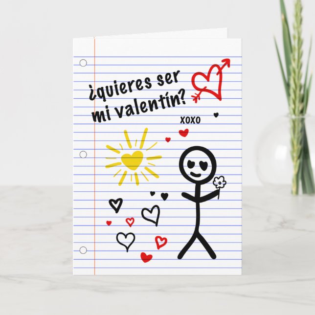 Cartão De Festividades ser mi valentin bocetos de papel de cuaderno (Frente)
