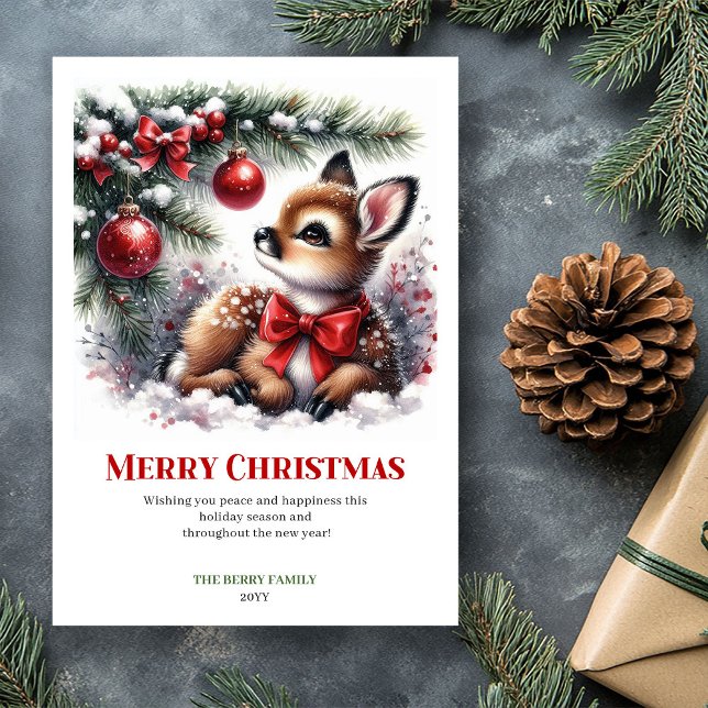Cartão De Festividades Seraphic Fawn Snowy Forest Christmas Greeting Card (Seraphic Fawn Snowy Forest Christmas Greeting Card)