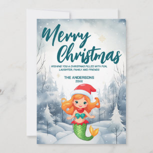 Cartão De Festividades Sereia Engraçada Merry Xmas árvore de neve Festa d