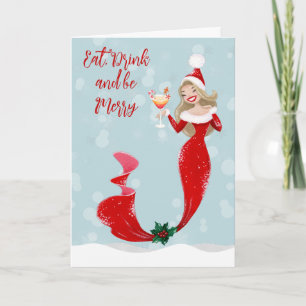 Cartão De Festividades Sereia Feliz Natal Coma Beba Alegre