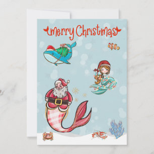 Cartão De Festividades Sereia Feliz Papais noeis de Natal Sealife