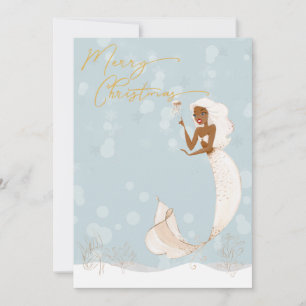 Cartão De Festividades Sereia Natal Feliz Dourado Feriado