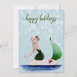 Cartão De Festividades Sereia Verde de Natal Feriado