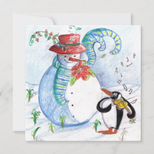 CARTÃO DE FESTIVIDADES SERENATA DE INVERNO DO BONECDO DE NEVE E DO PENGUI