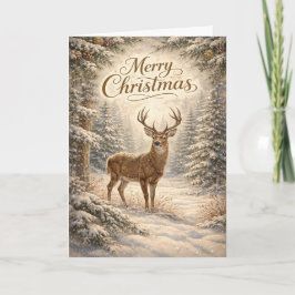 Cartão De Festividades Serene Winter Deer Merry Christmas Forest Scene