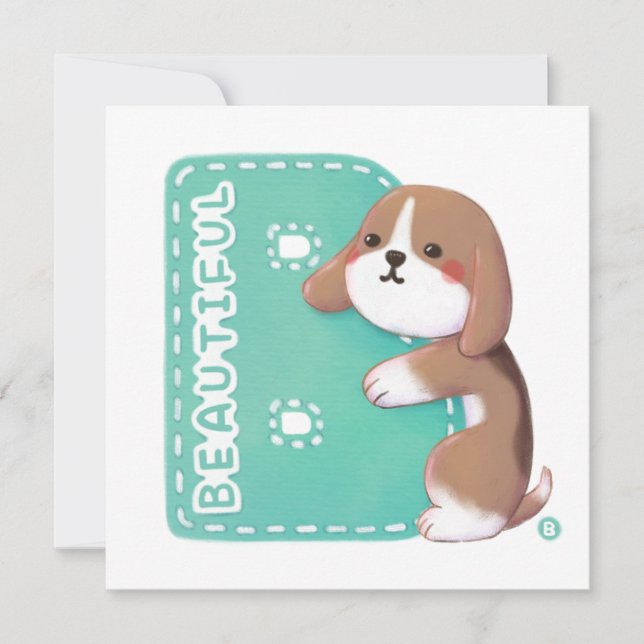 Cartão De Festividades Série Alfabeto: "B" Linda Ilustração de Beagle (Frente)
