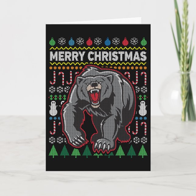 Cartão De Festividades Série Bear Ugly Christmas Sweater (Frente)
