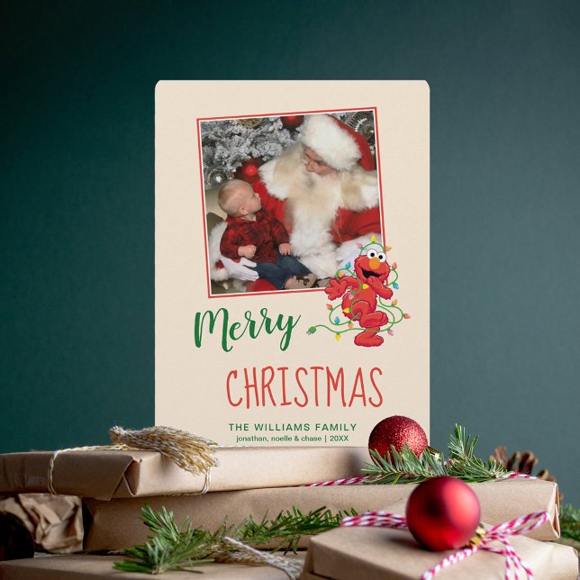 Cartão De Festividades Sesame Street | Elmo Holiday with Photo (Card next to presents)
