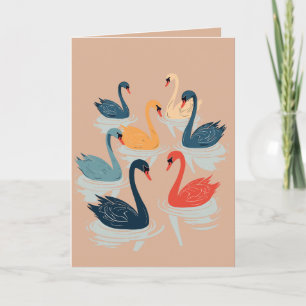 Cartão De Festividades Sete Cisnes A Nadar Estilo Estêncil Recortado 7