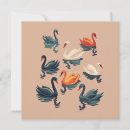 Cartão De Festividades Sete Cisnes Nadando Estêncil Corte 5