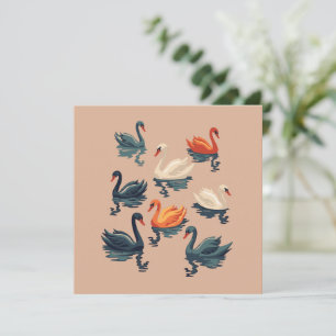 Cartão De Festividades Sete Cisnes Nadando Estêncil Recortado Estilo 5