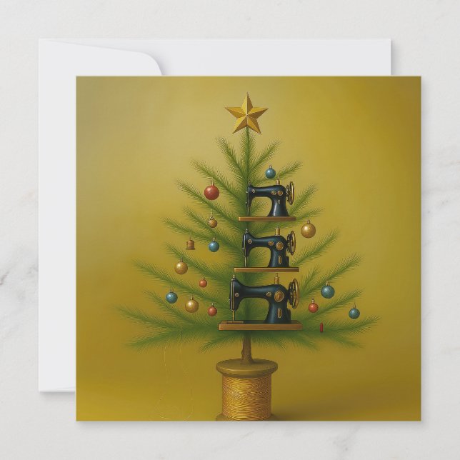 Cartão De Festividades Sewing machine Christmas tree Happy Crafty Xmas (Frente)