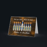 Cartão De Festividades Shalom at Hanukkah, Customizable Recipient Front<br><div class="desc">A stylized menorah is the focal point for this card saying "Shalom at Hanukkah". By editing the name(s) of the recipient(s), you can make this a very personal design, addressed to the person(s) who will receive it (delete the placeholder text if this feature is not desired). In the flames of...</div>