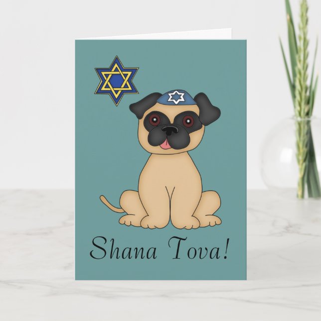 Cartão De Festividades Shana Tova-Cute Jewish Pug Dog (Frente)