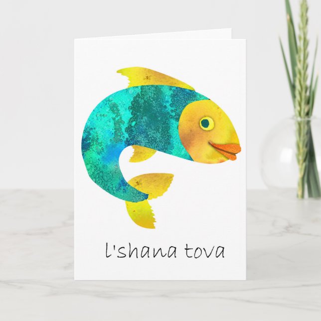 Cartão De Festividades Shana Tova- Happy Jewish New Years,Fish motif (Frente)