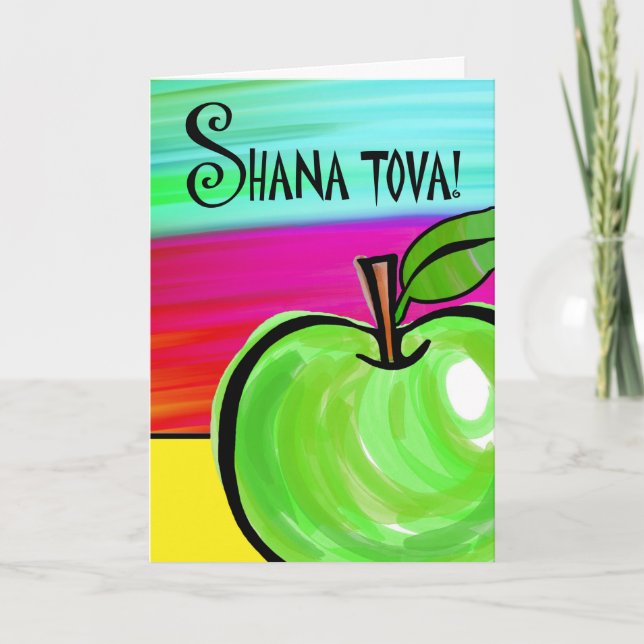 Cartão De Festividades Shana Tova! Rosh Hashanah Card, Green Apple (Frente)