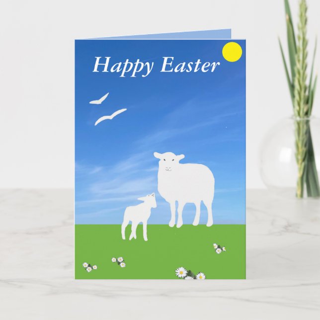 Cartão De Festividades Sheep and Lamb editable Easter (Frente)