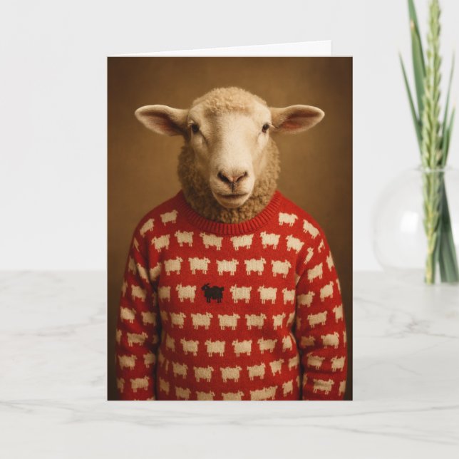 Cartão De Festividades Sheep Wearing Black Sheep Sweater Warm Wishes (Frente)