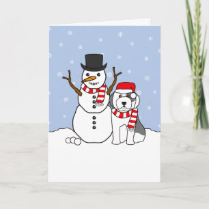 Cartão De Festividades Sheepdog Inglês Antigo e Snowman
