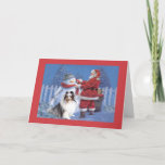 Cartão De Festividades Sheltie Christmas Card Santa and Snowman<br><div class="desc">Remembering family and friends during the holiday season is a wonderful way to keep in touch with the people you love and care about. I created these dog holiday cards with love and care and I am sure anyone who loves dogs will be delighted to receive them. You do have...</div>