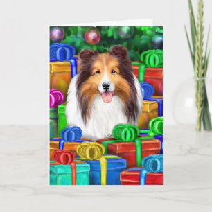 Cartão De Festividades Sheltie Christmas Open Gifts Sable