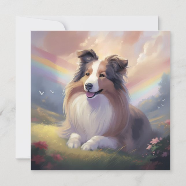 Cartão De Festividades Sheltie Dog Memorial Rainbow Bridge Personalizada (Frente)