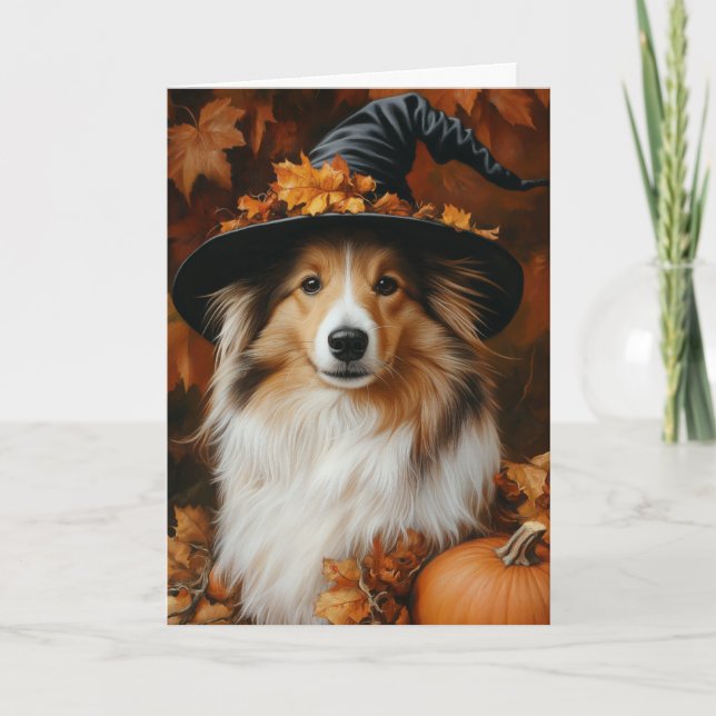 Cartão De Festividades Sheltie Witch Halloween (Frente)