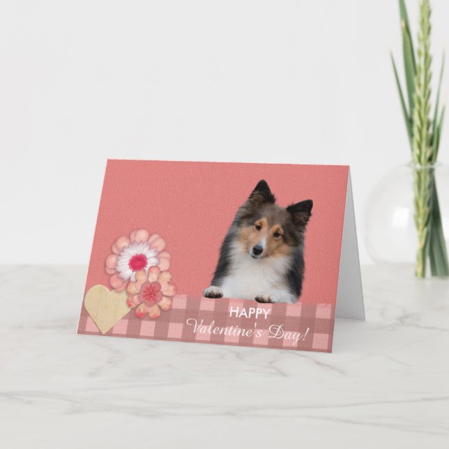 Cartão De Festividades Shetland Sheepdog cute dog Valentine's Day Card (Frente)