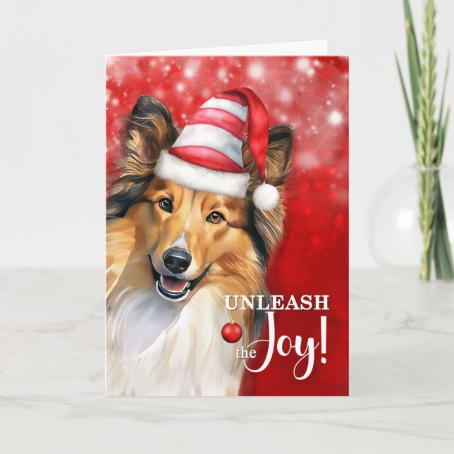 Cartão De Festividades Shetland Sheepdog Libere o Natal da Alegria (Frente)