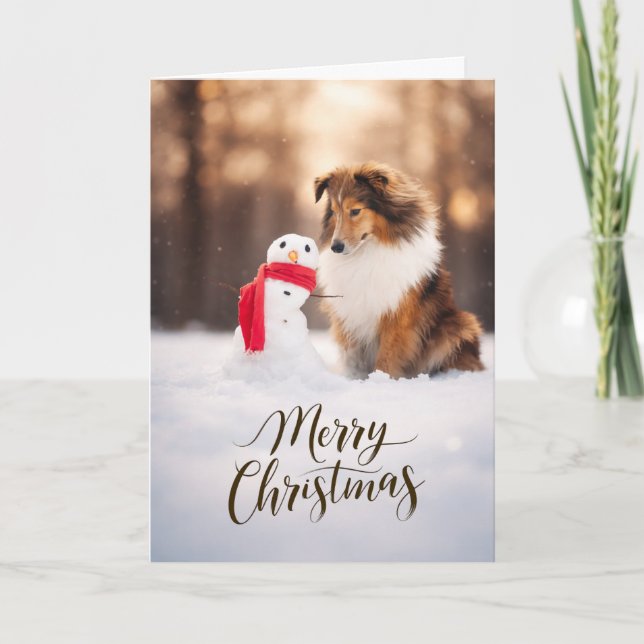 Cartão De Festividades Shetland Sheepdog Snowman Christmas Card (Frente)