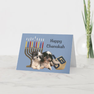 Cartão De Festividades Shih Tzu Chanukah Card Menorah Dreidel