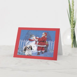 Cartão De Festividades Shih Tzu Christmas Card Santa and Snowman