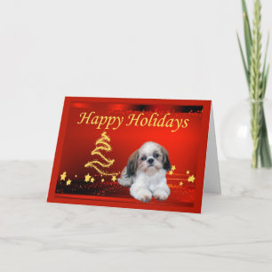 Cartão De Festividades Shih Tzu Christmas Card Stars