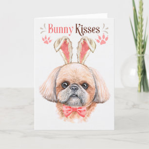 Cartão De Festividades Shih Tzu Dog em Bunny Ears para Páscoa